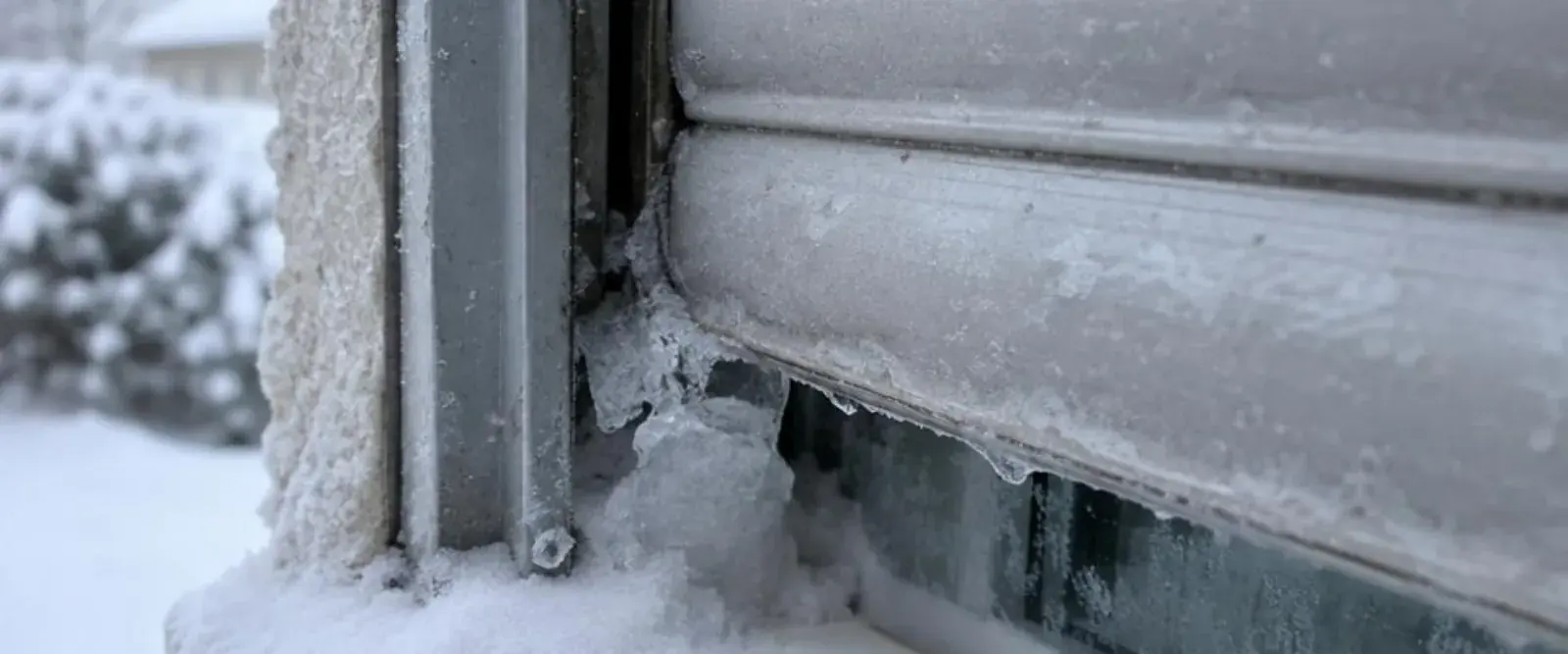 Coulisse de volet roulant prise par la glace en bas de fenêtre